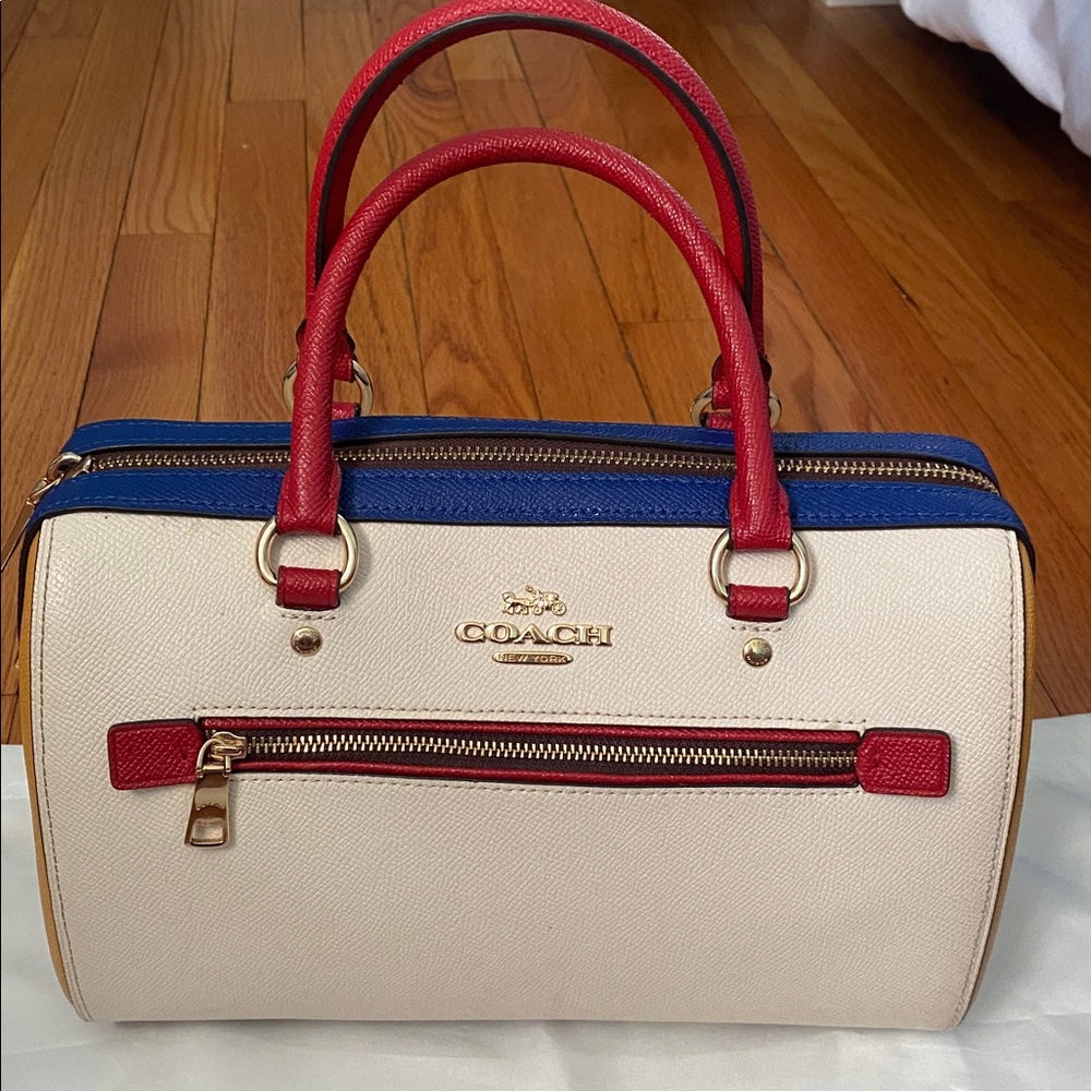 Coach Colorblock Satchel in Cream, Blue & Red - Picture 2 of 7